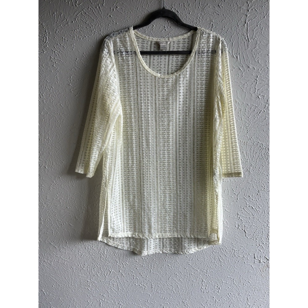 Ariat Women's Ivory Lace Tunic Top Boho Western Sheer 3/4 Sleeve L